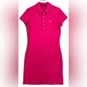 Ralph Lauren Sport Knit Polo Midi Dress | Bright Pink | Size Small